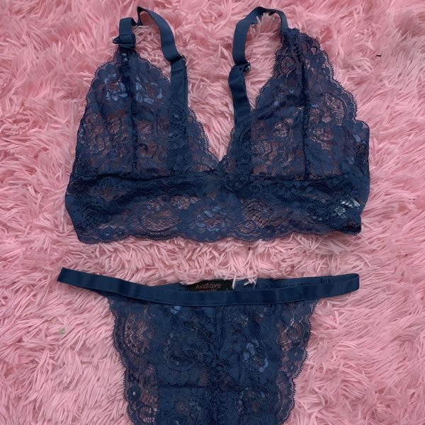 Blue Lace Bra and Panties Set