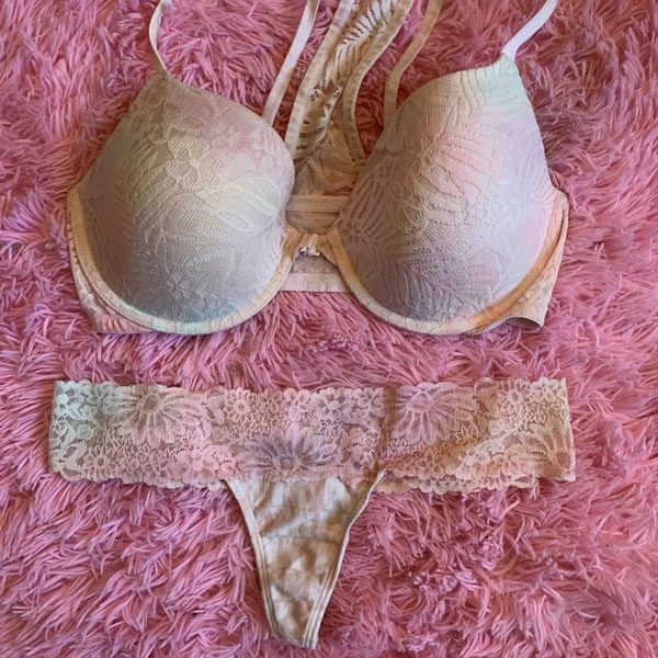 Pink Floral Lace Bra and Thong Set